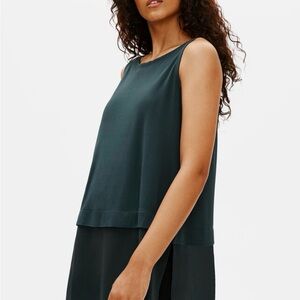 Eileen Fisher Bateau Neck Silk Stretch Jersey Shell  Tunic Top Gray Size Large